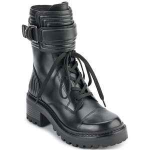 DKNY Women's Basia Lace Up Leather Combat Boot Fashion, Black, 6.5
